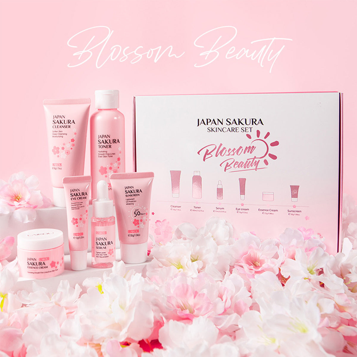 Japan Sakura Skin Care Set – 6-Piece Women’s Beauty Gift Kit with Cleanser, Toner, Serum & More, TSA-Friendly Travel Sizes - Loxvira