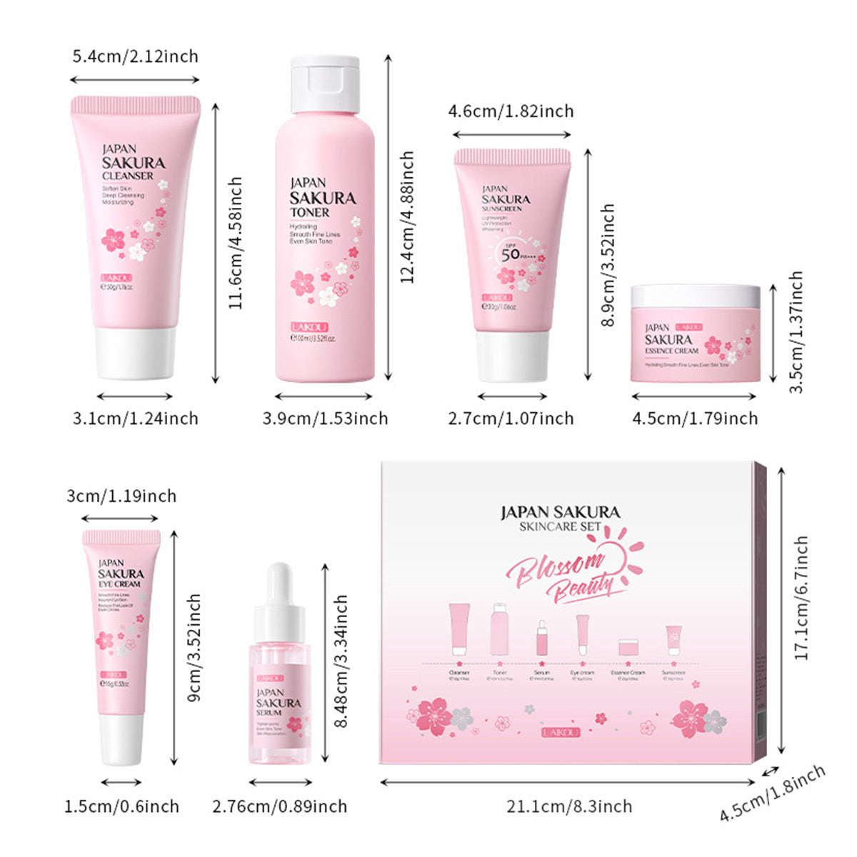 Japan Sakura Skin Care Set – 6-Piece Women’s Beauty Gift Kit with Cleanser, Toner, Serum & More, TSA-Friendly Travel Sizes - Loxvira