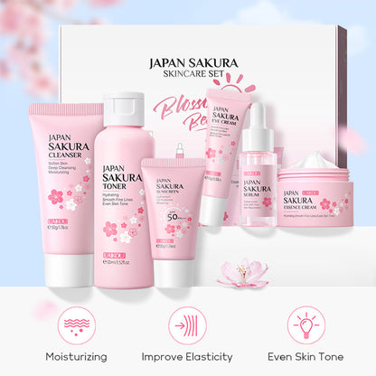 Japan Sakura Skin Care Set – 6-Piece Women’s Beauty Gift Kit with Cleanser, Toner, Serum & More, TSA-Friendly Travel Sizes - Loxvira