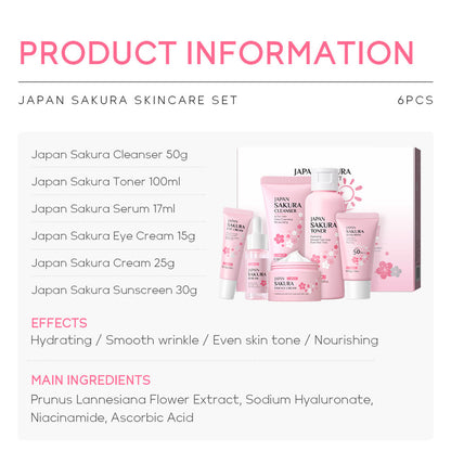 Japan Sakura Skin Care Set – 6-Piece Women’s Beauty Gift Kit with Cleanser, Toner, Serum & More, TSA-Friendly Travel Sizes - Loxvira
