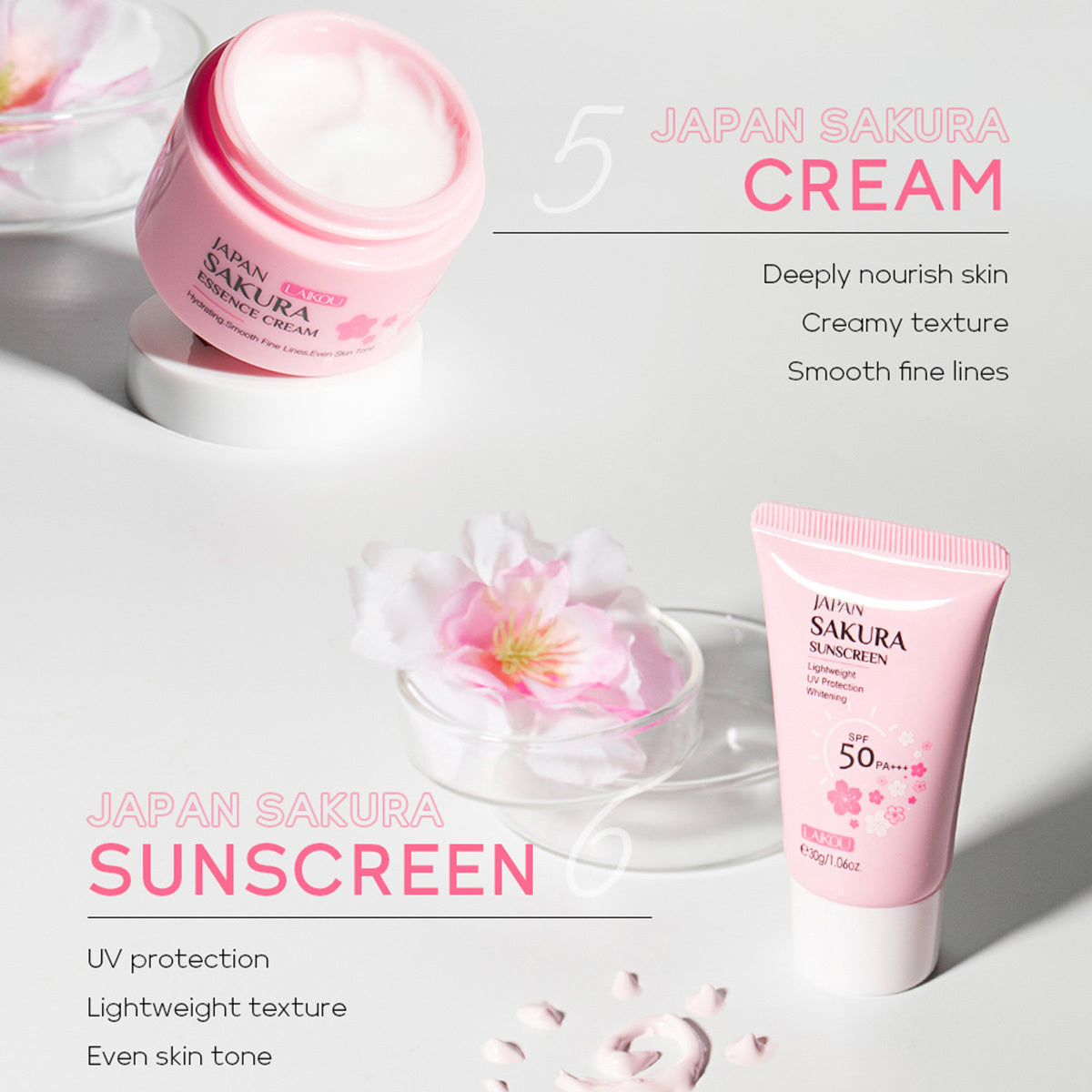 Japan Sakura Skin Care Set – 6-Piece Women’s Beauty Gift Kit with Cleanser, Toner, Serum & More, TSA-Friendly Travel Sizes - Loxvira