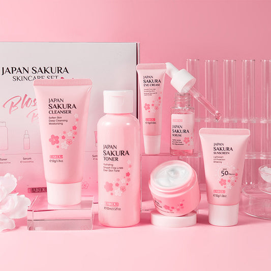 Japan Sakura Skin Care Set – 6-Piece Women’s Beauty Gift Kit with Cleanser, Toner, Serum & More, TSA-Friendly Travel Sizes - Loxvira