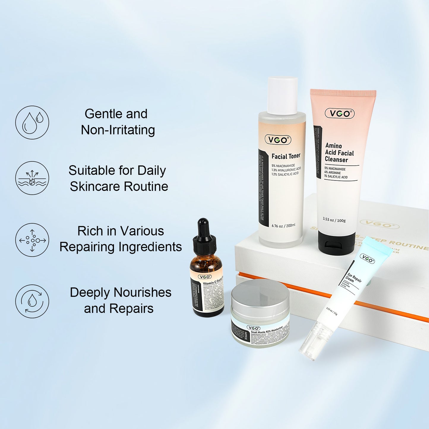 SKINCARE 5-STEP ROUTINE CLEANSER - TONER - SERUM -EYE CREAM - MOISTURIZER - Loxvira