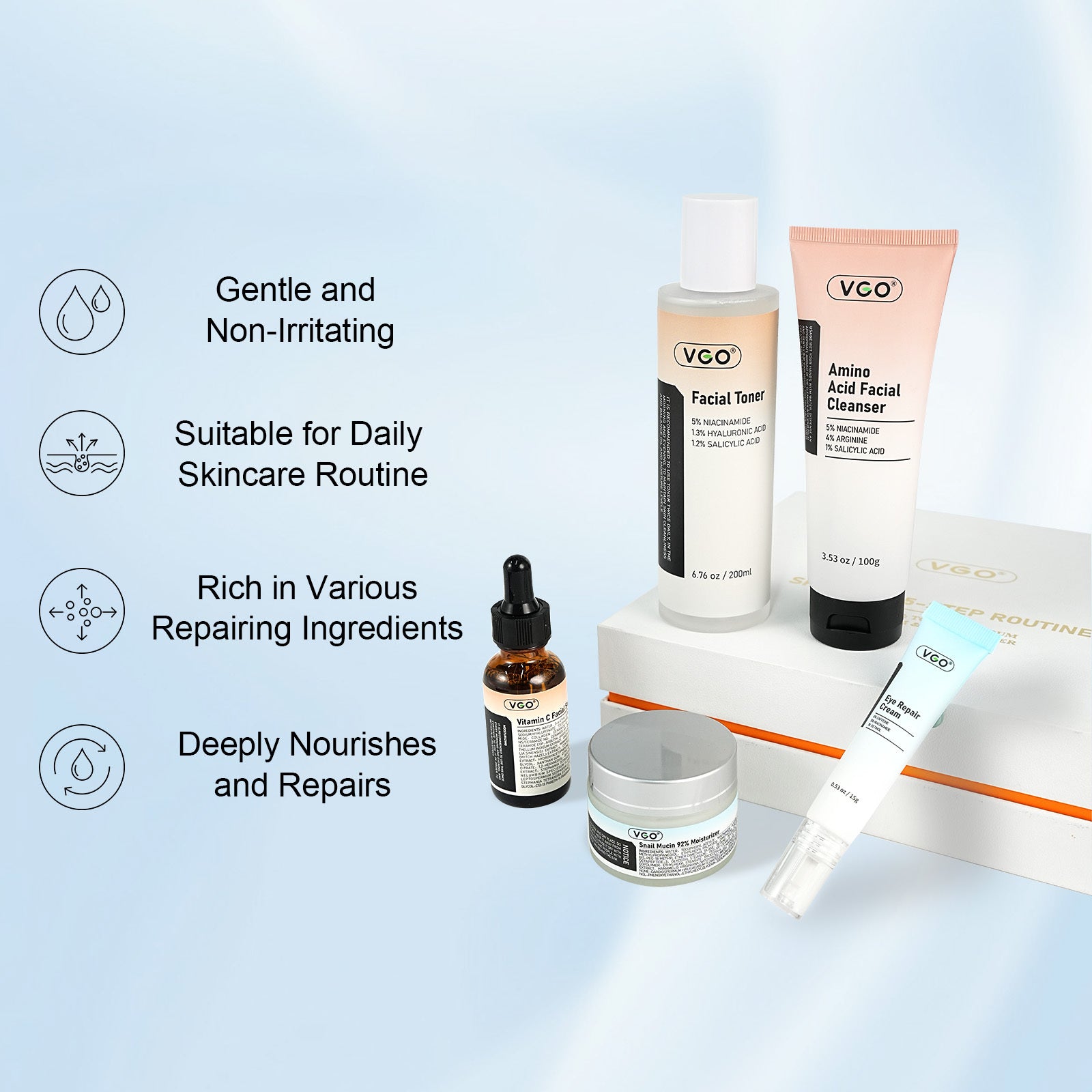 SKINCARE 5-STEP ROUTINE CLEANSER - TONER - SERUM -EYE CREAM - MOISTURIZER - Loxvira