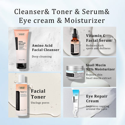 SKINCARE 5-STEP ROUTINE CLEANSER - TONER - SERUM -EYE CREAM - MOISTURIZER - Loxvira