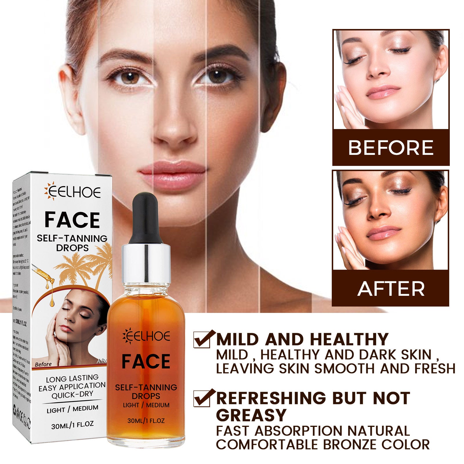 EELHOE Facial Tanning Essence – Natural Wheat & Bronzed Glow with Hydration, No Sun Needed - Loxvira